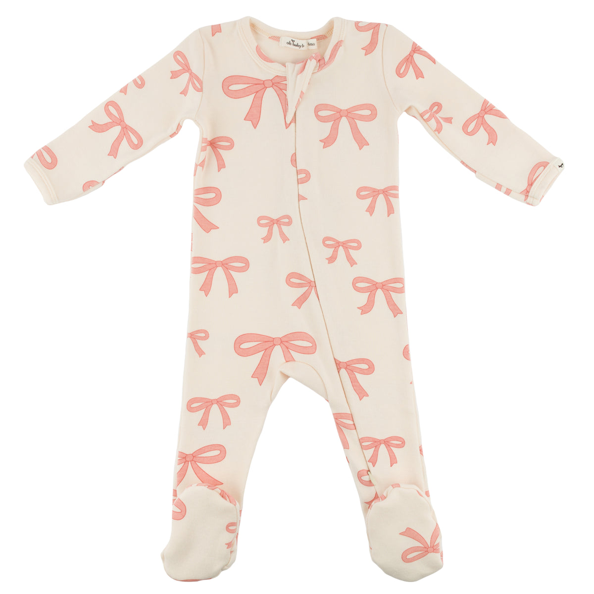 oh baby! Zipper Footie - Pink Bows - Natural