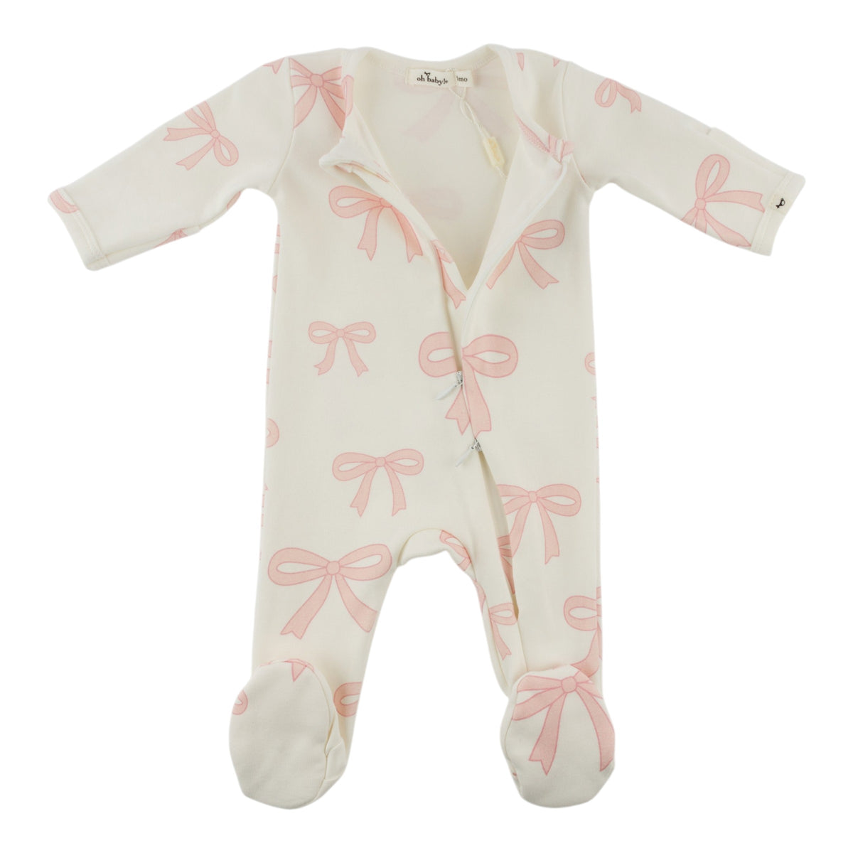 oh baby! Zipper Footie - Bows - Oyster - Open