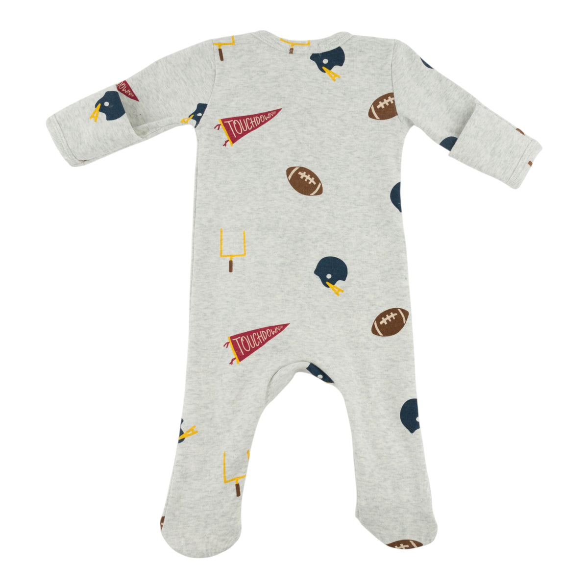 oh baby! Zipper Footie - Football Print - Heather Gray - Back