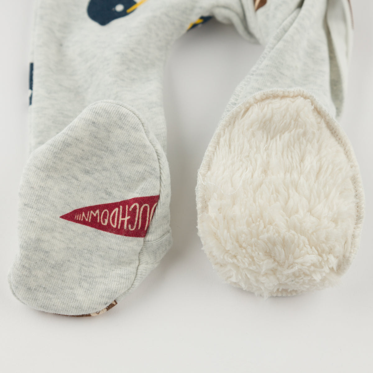 oh baby! Zipper Footie - Football Print - Heather Gray - Foot Lining