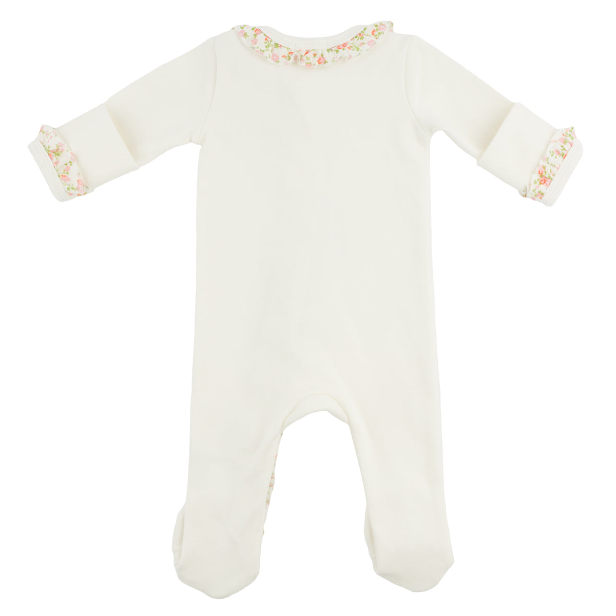 oh baby! Ruffle Footie - Blush Poppy Sprig - Oyster - Back