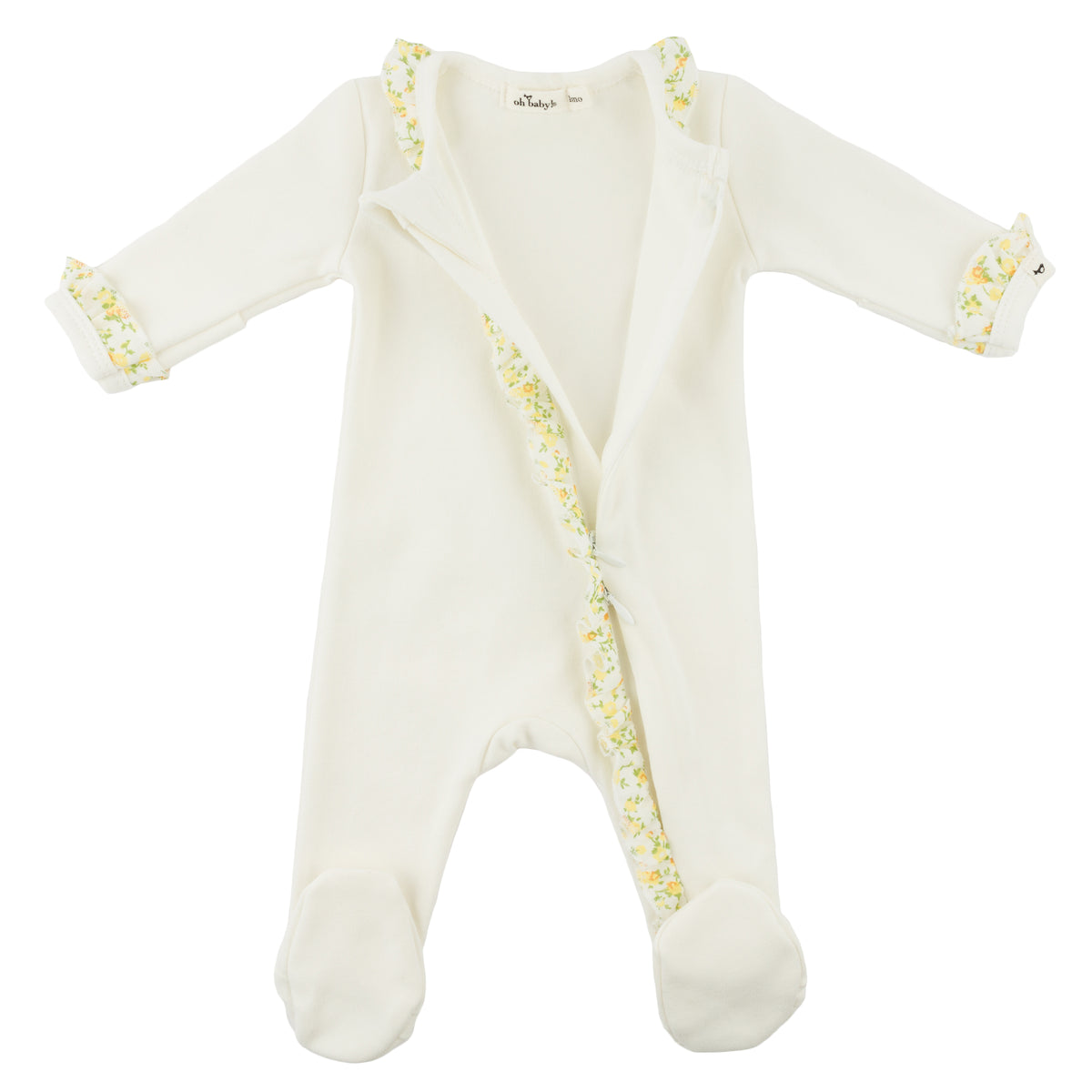 oh baby! Ruffle Footie - Lemon Poppy Sprig - Oyster - Zipper Open