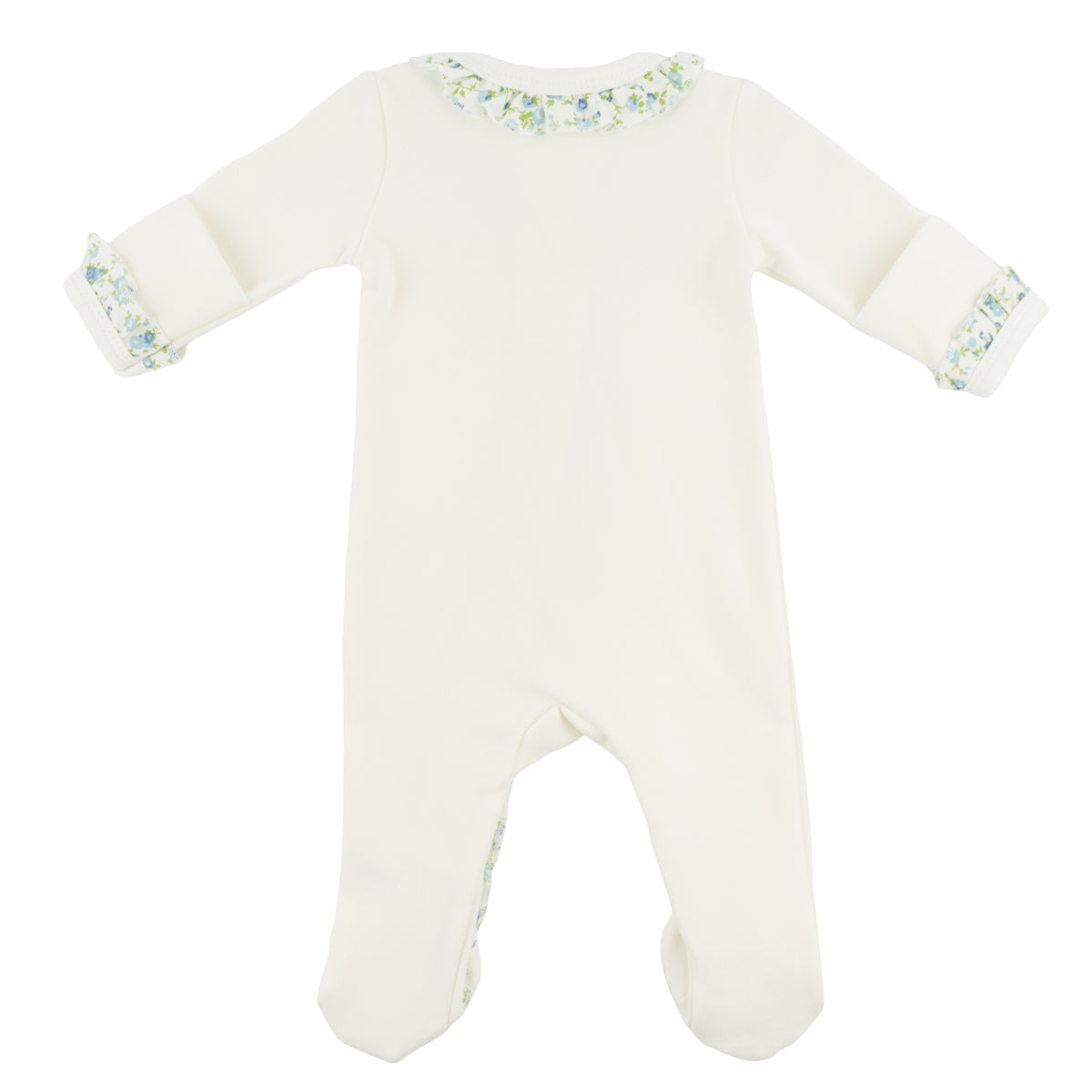 oh baby! Ruffle Footie - Sky Blue Poppy Sprig - Oyster - back