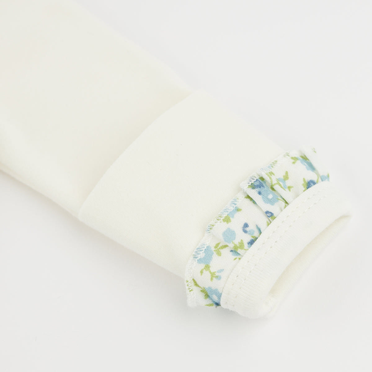oh baby! Ruffle Footie - Sky Blue Poppy Sprig - Oyster - Sleeve - Mitts