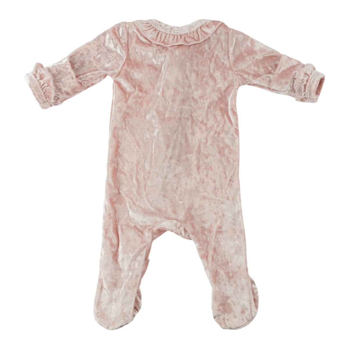 oh baby! Zipper Footie - Crushed Velvet Ruffles - Pale Pink - Back