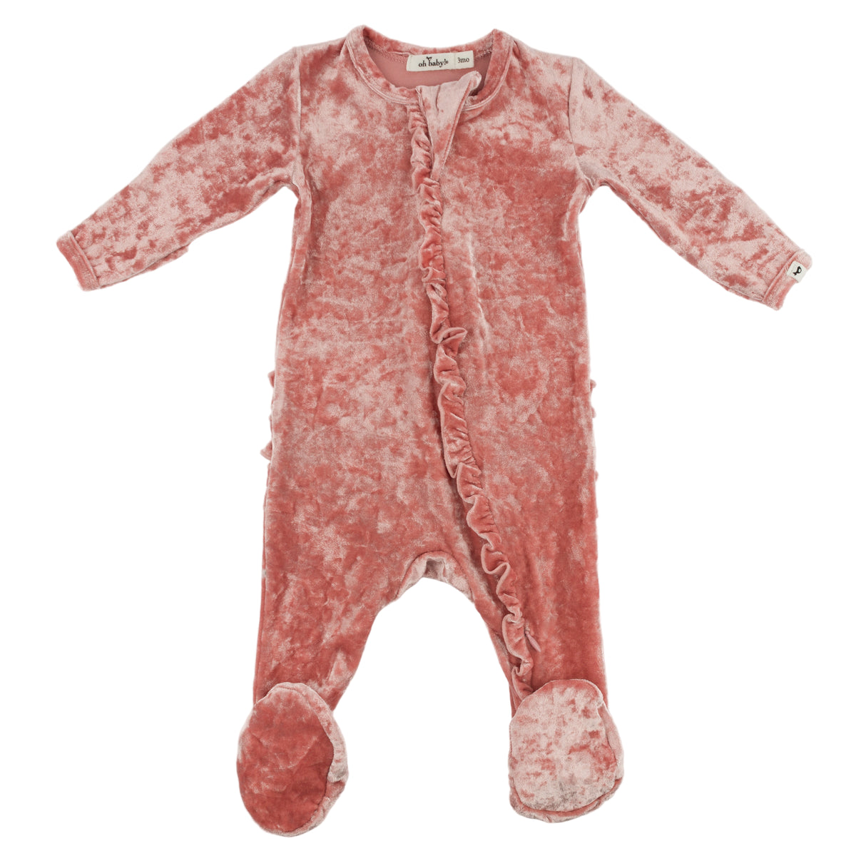 oh baby! Zipper Footie - Crushed Velvet Ruffles - Pink