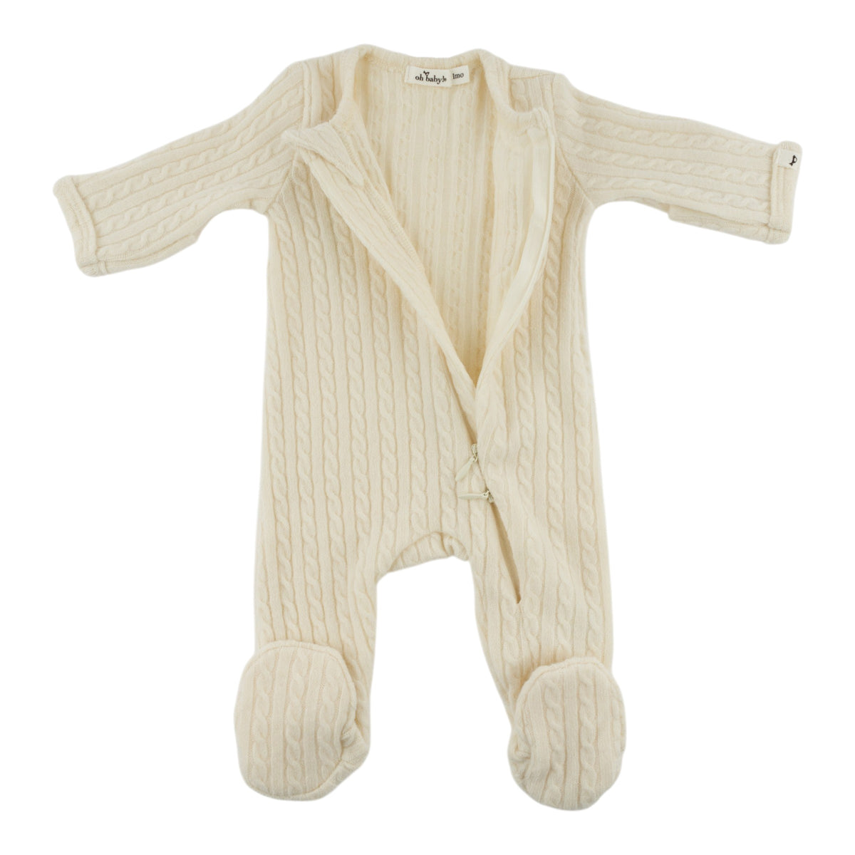 oh baby! Cable Knit Pocket Zipper Footie - Natural - Zipper