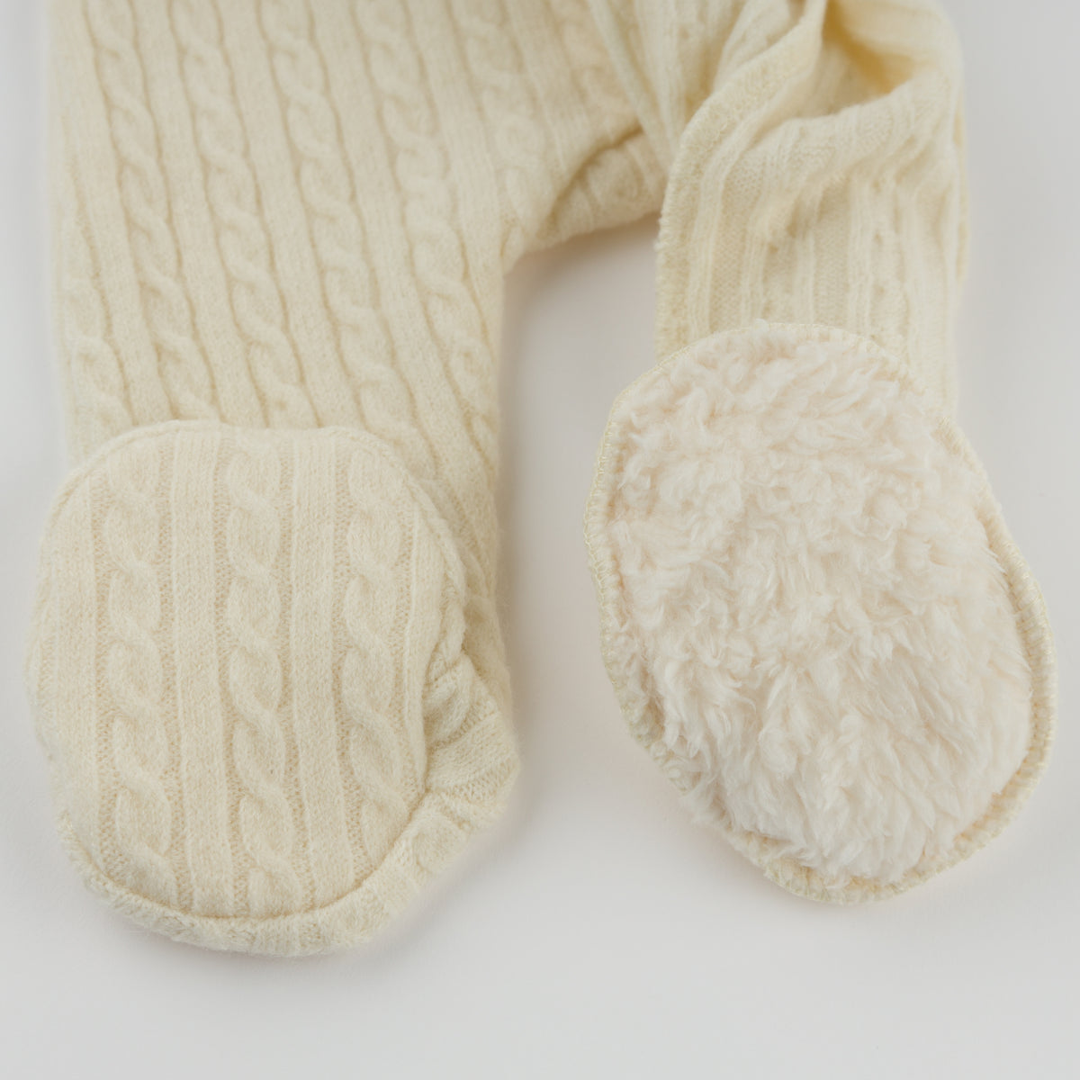 oh baby! Cable Knit Pocket Zipper Footie - Natural - Footie Lining