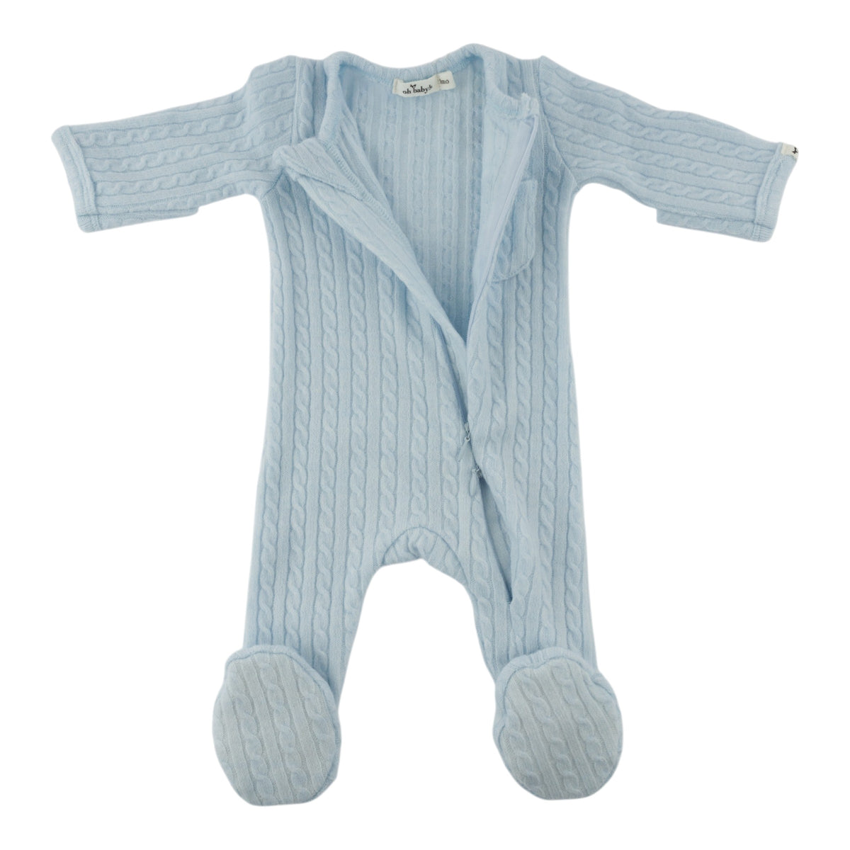 oh baby! Cable Knit Pocket Zipper Footie - Sky Blue - Zipper