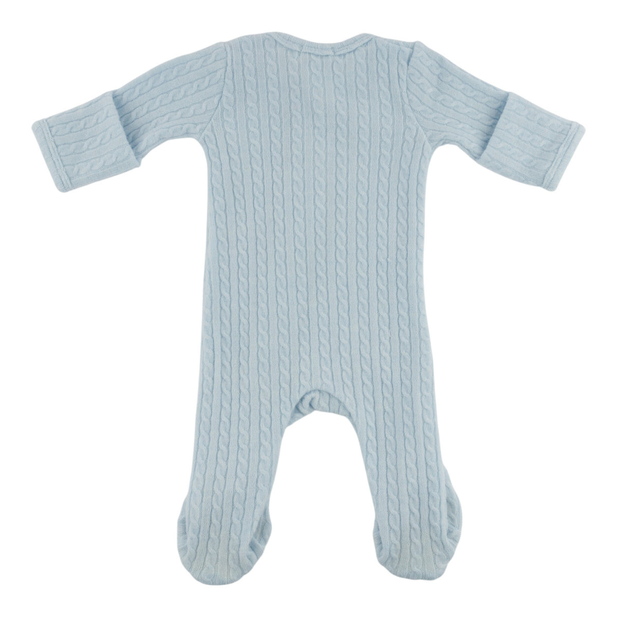 oh baby! Cable Knit Pocket Zipper Footie - Sky Blue - Back