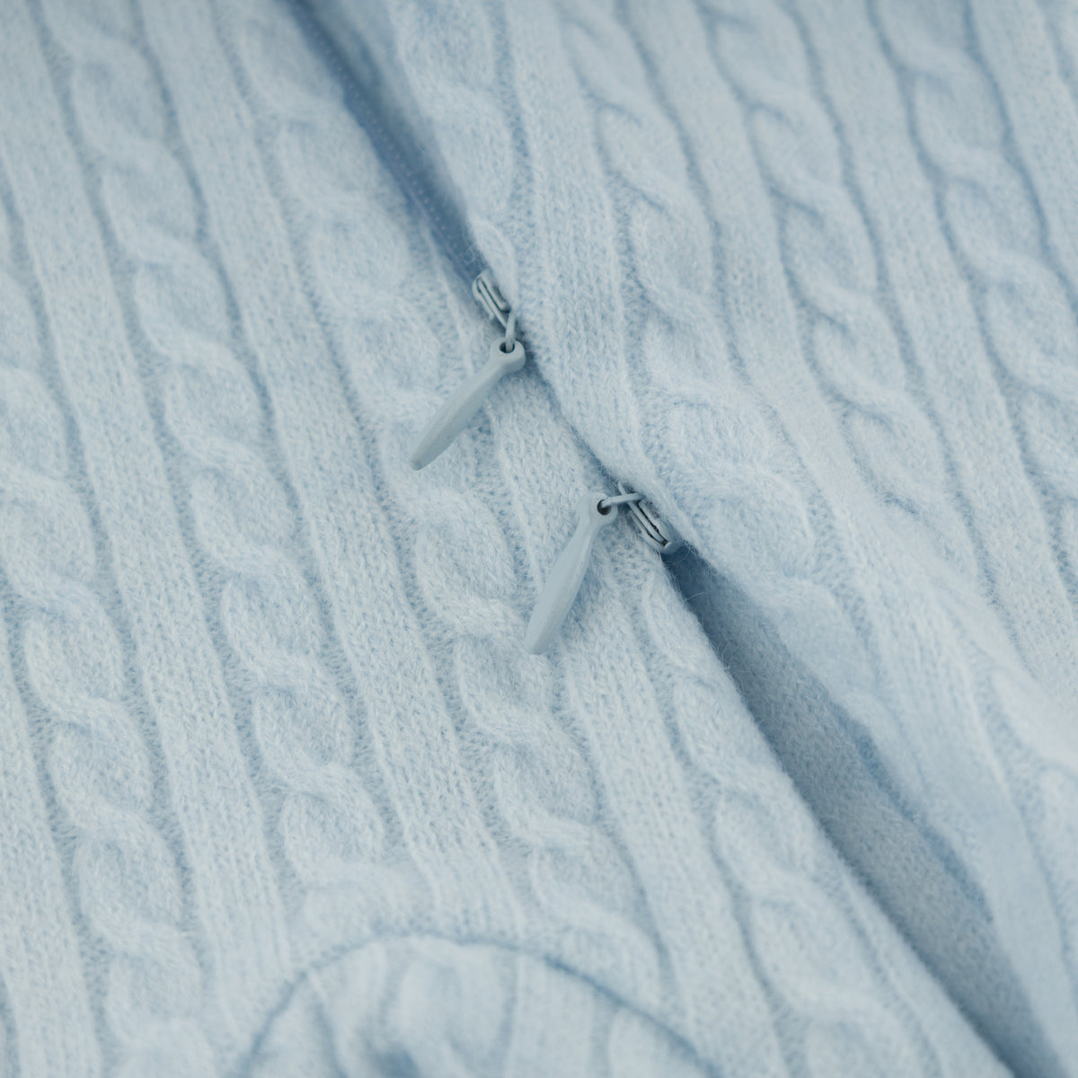 oh baby! Cable Knit Pocket Zipper Footie - Sky Blue - Two Way Zipper