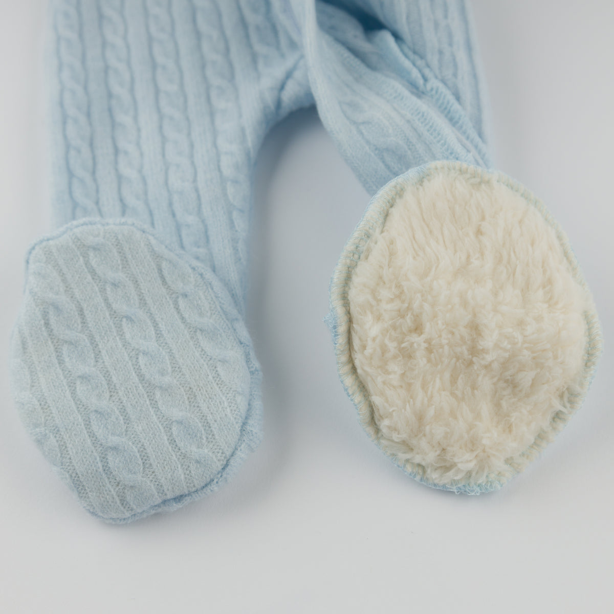 oh baby! Cable Knit Pocket Zipper Footie - Sky Blue - Footie Lining