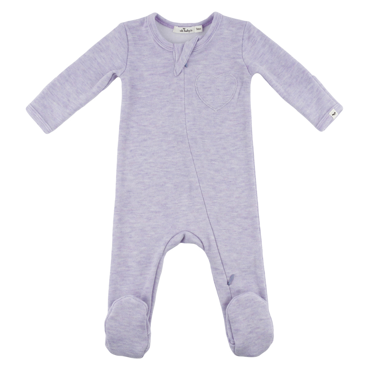 oh baby! Honeycomb Heart Patch Zipper Footie - Wisteria