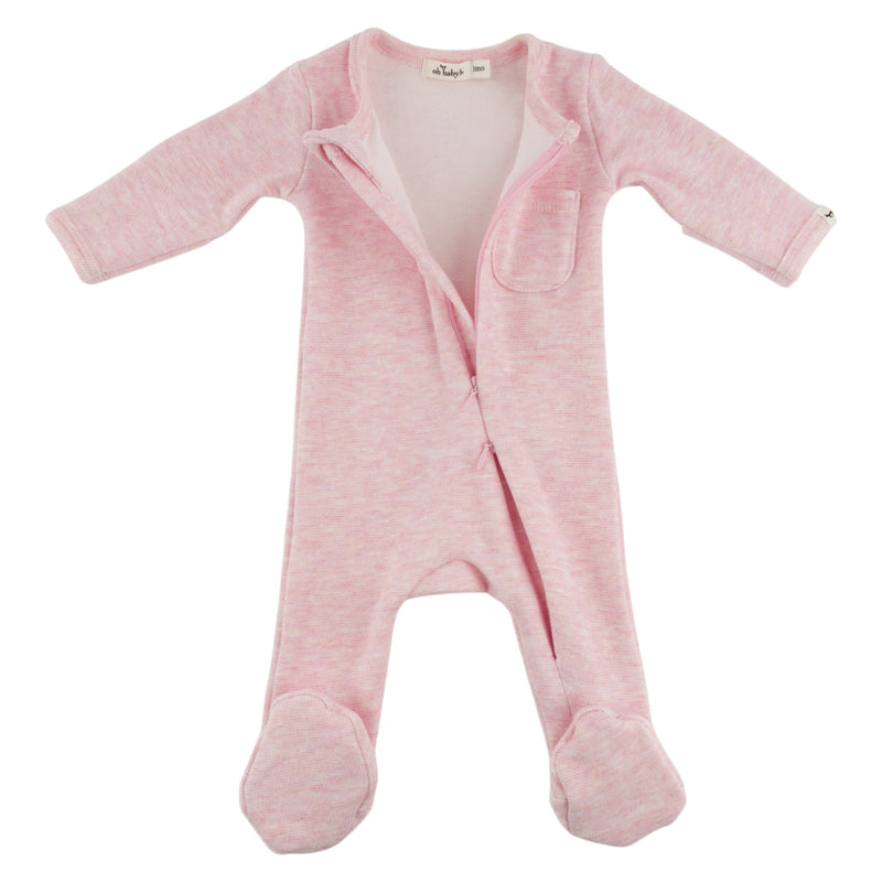oh baby! Honeycomb Zipper Footie with Pocket - Pale Pink - Zipper