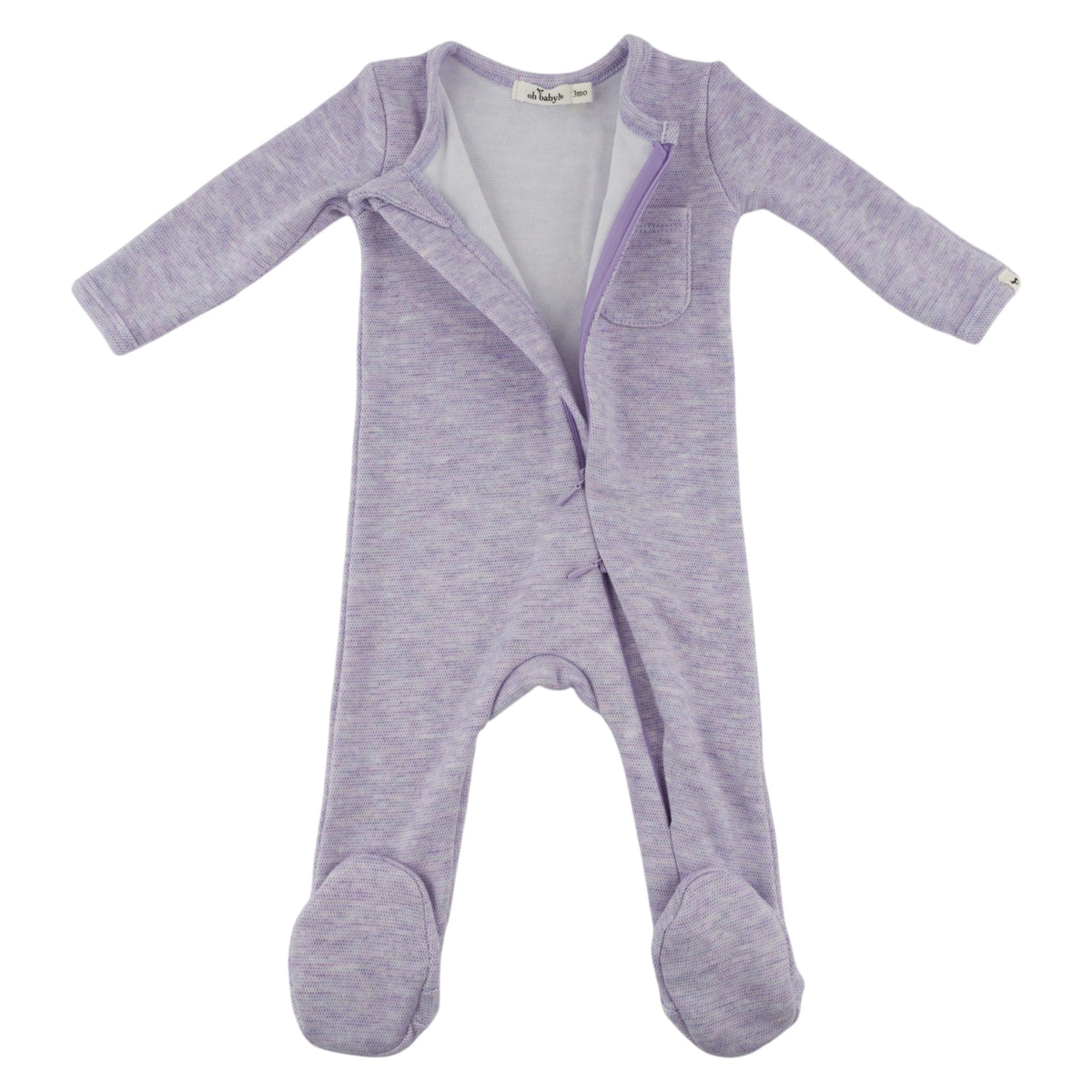 oh baby! Honeycomb Zipper Footie with Pocket - Wisteria - Zipper Open
