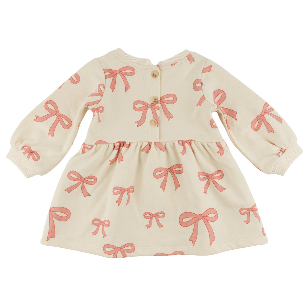 oh baby! French Terry Josephine Dress - Pink Bows - Natural - Back