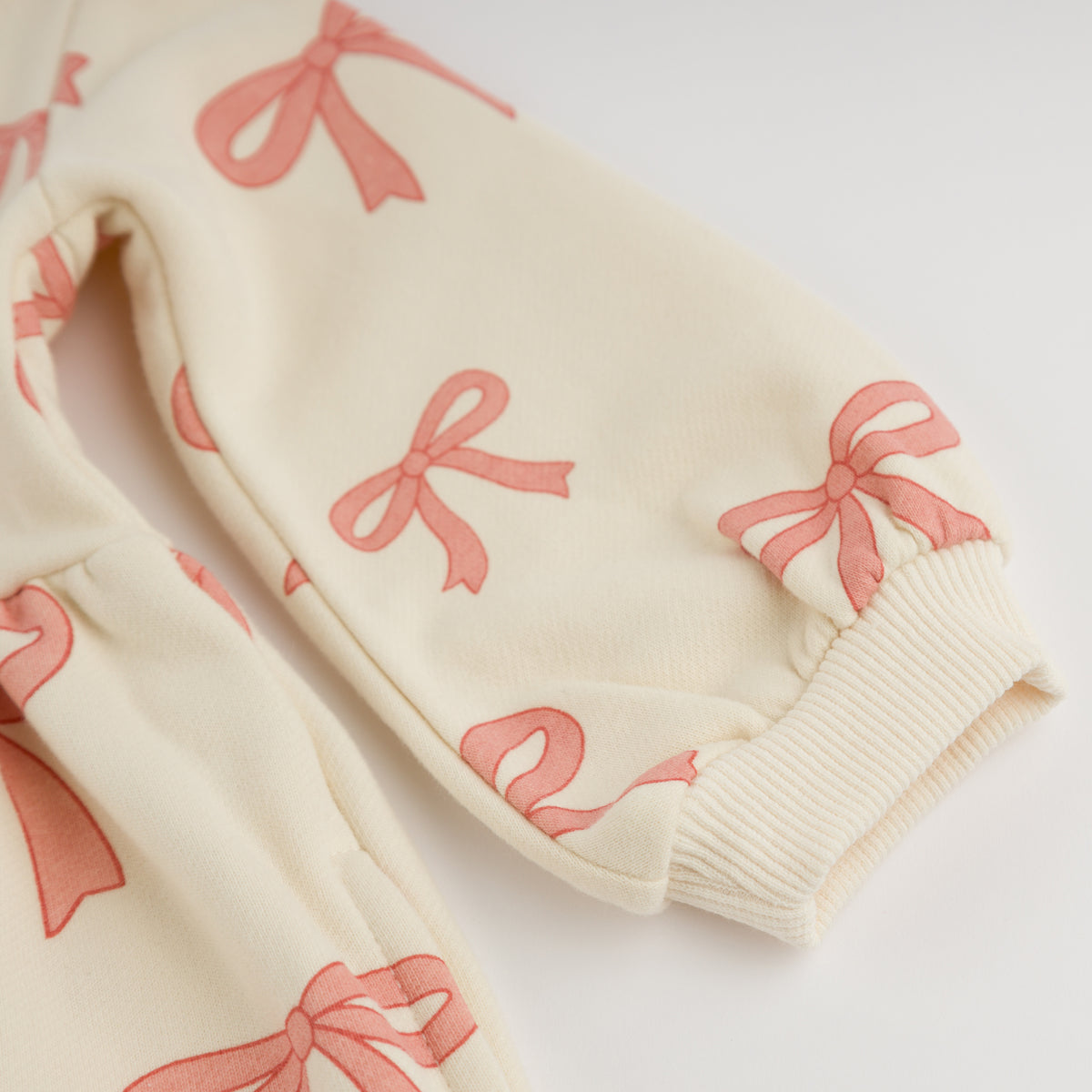 oh baby! French Terry Josephine Dress - Pink Bows - Natural - Sleeve