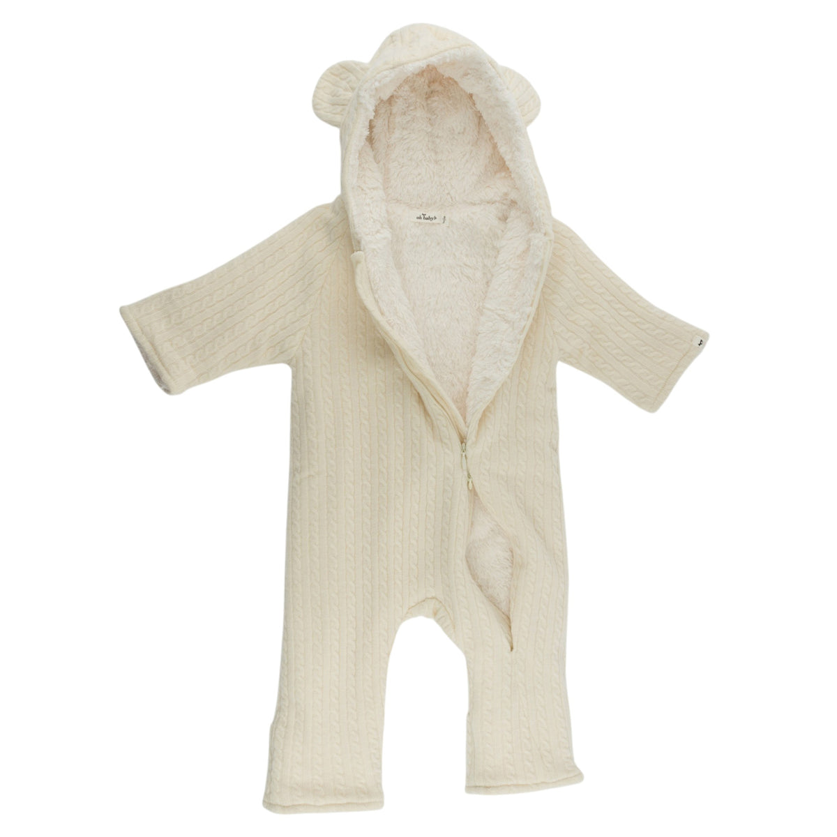oh baby! Teddy Bunting - Cable Knit - Natural - Zipper
