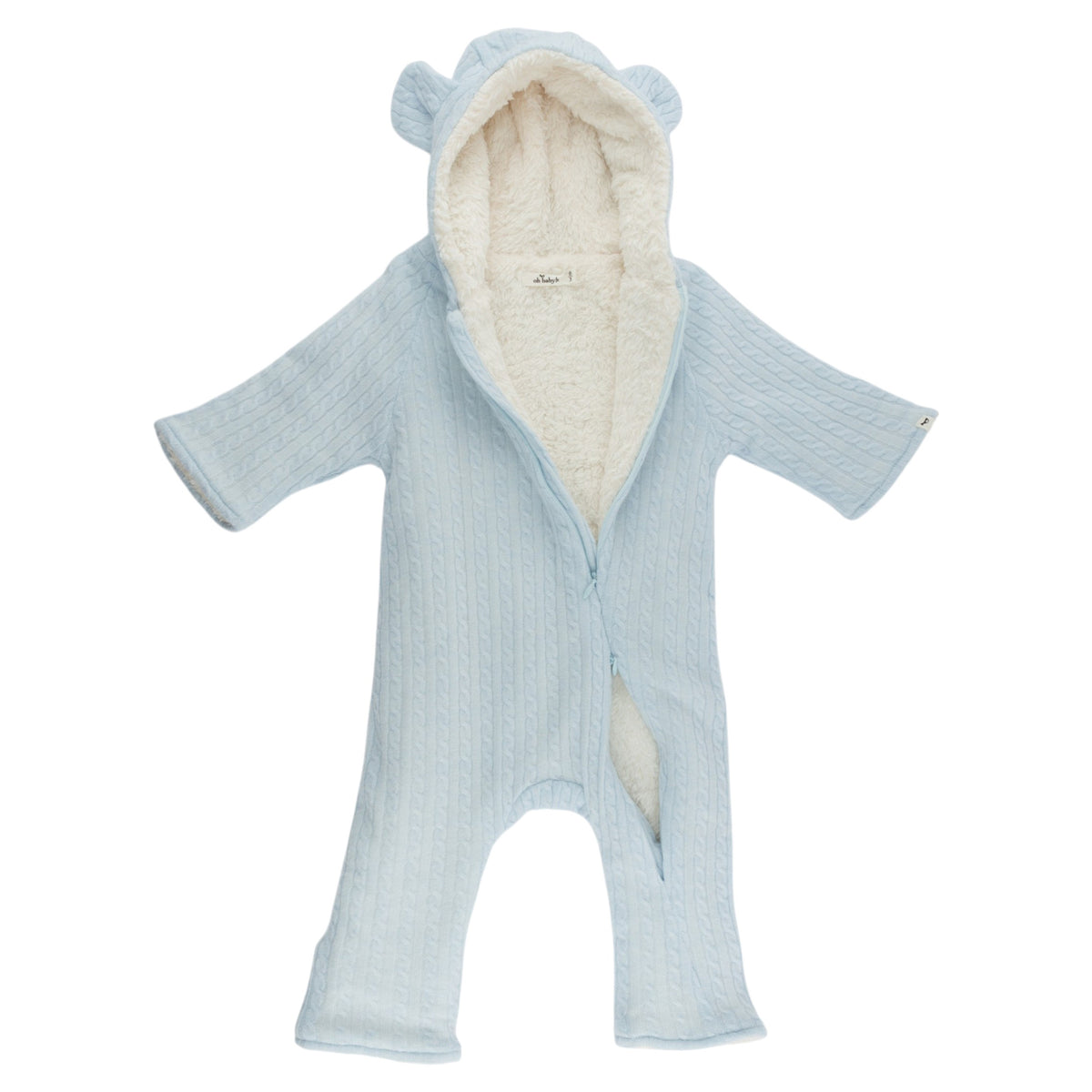 oh baby! Teddy Bunting - Cable Knit - Sky Blue - Zipper