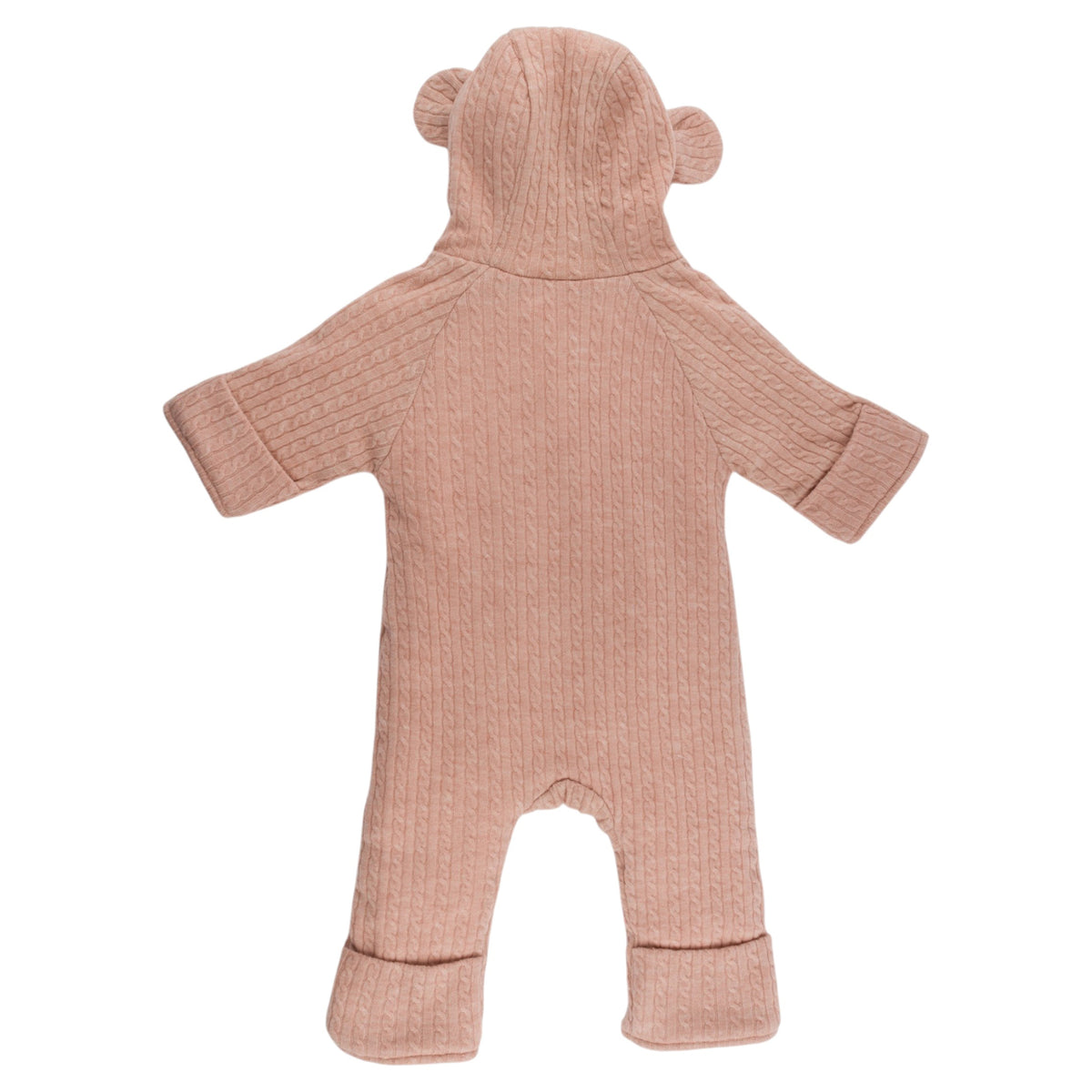 oh baby! Teddy Bunting - Cable Knit Bow - Pale Pink - Back