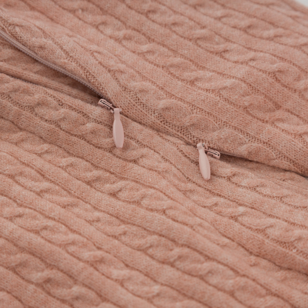 oh baby! Teddy Bunting - Cable Knit Bow - Pale Pink - Two Way Zipper