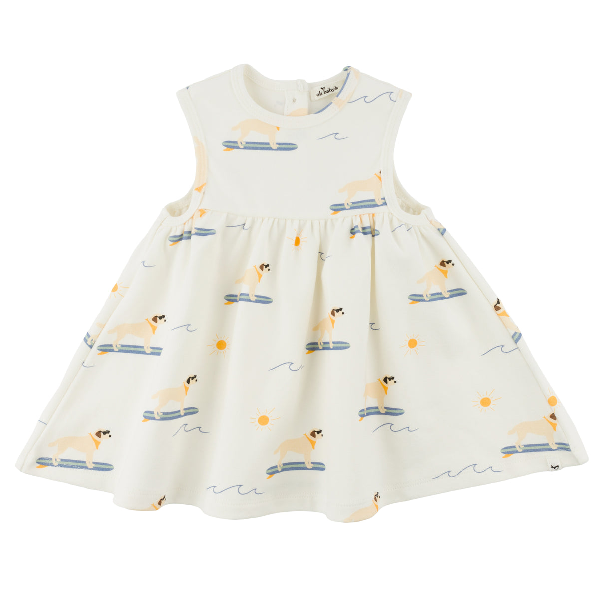 oh baby! Tank Dress -Surfing Dog Print - Oyster