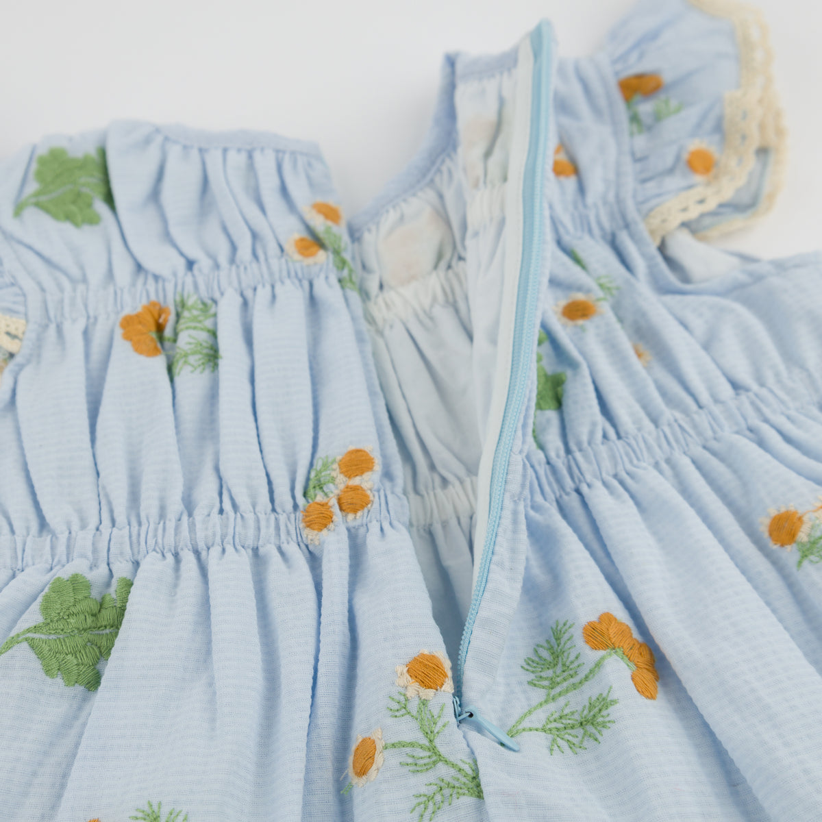 oh baby! April Flutter Sleeve Dress - Sunflower Bloom - Sky Blue