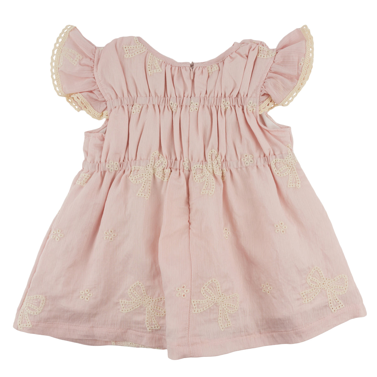 oh baby! April Flutter Sleeve Dress - Embroidery Bows - Dusty Pink - Back