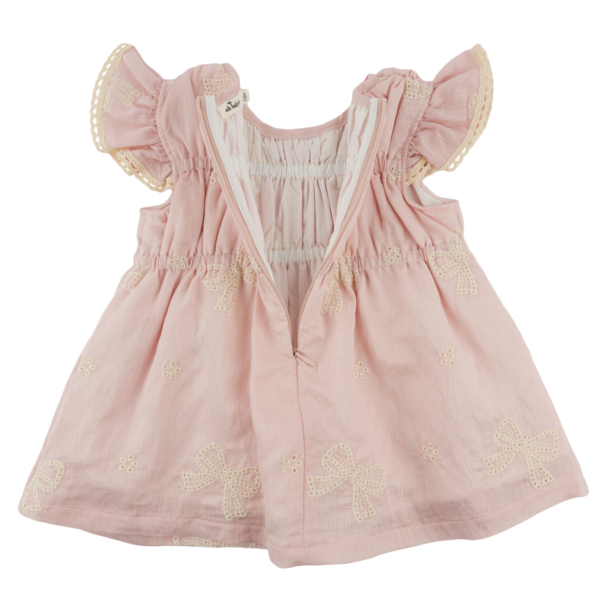 oh baby! April Flutter Sleeve Dress - Embroidery Bows - Dusty Pink - Zipper