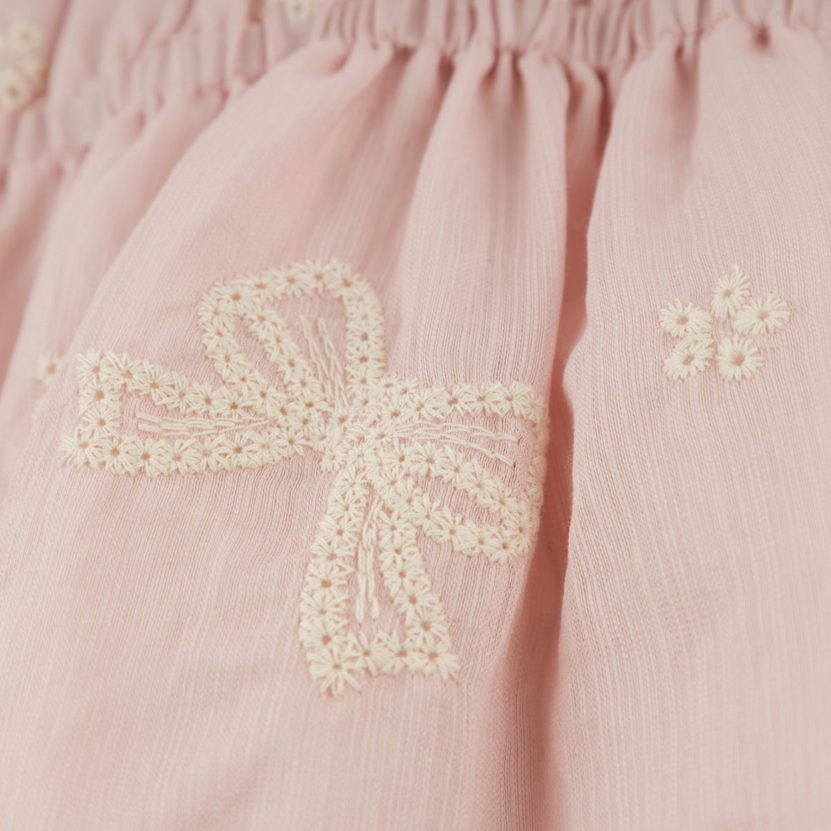 oh baby! April Flutter Sleeve Dress - Embroidery Bows - Dusty Pink - Close Up
