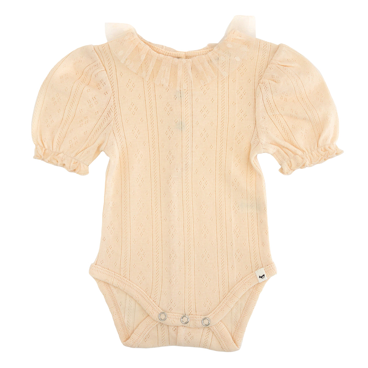 oh baby! Dotted Mesh Ruffle Collar Pointelle Onesie - Natural