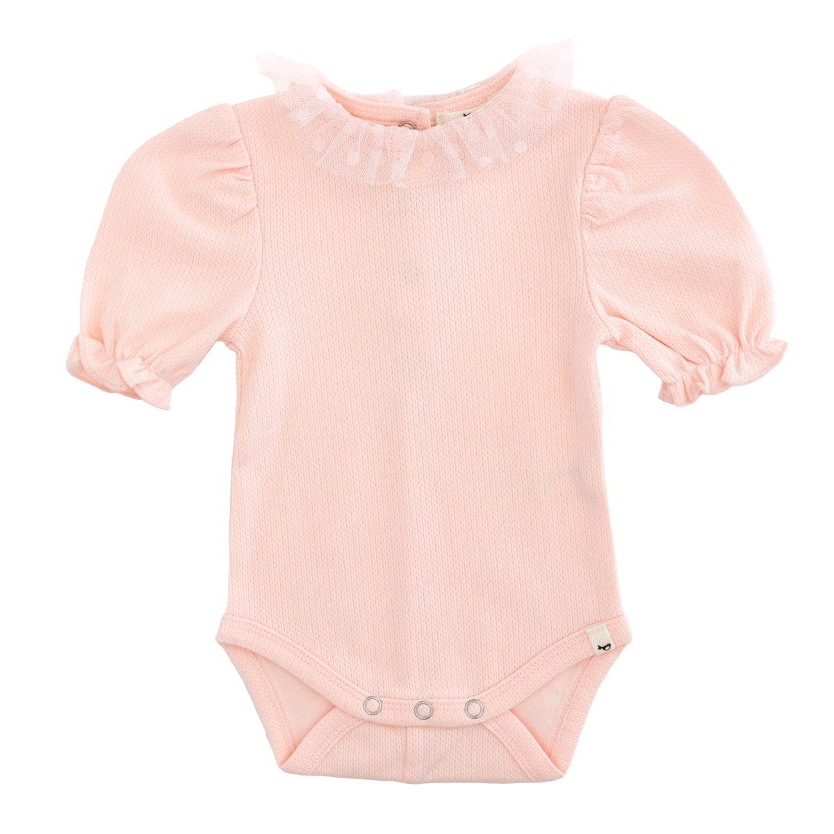 oh baby! Dotted Mesh Ruffle Collar Pointelle Onesie - Pale Pink