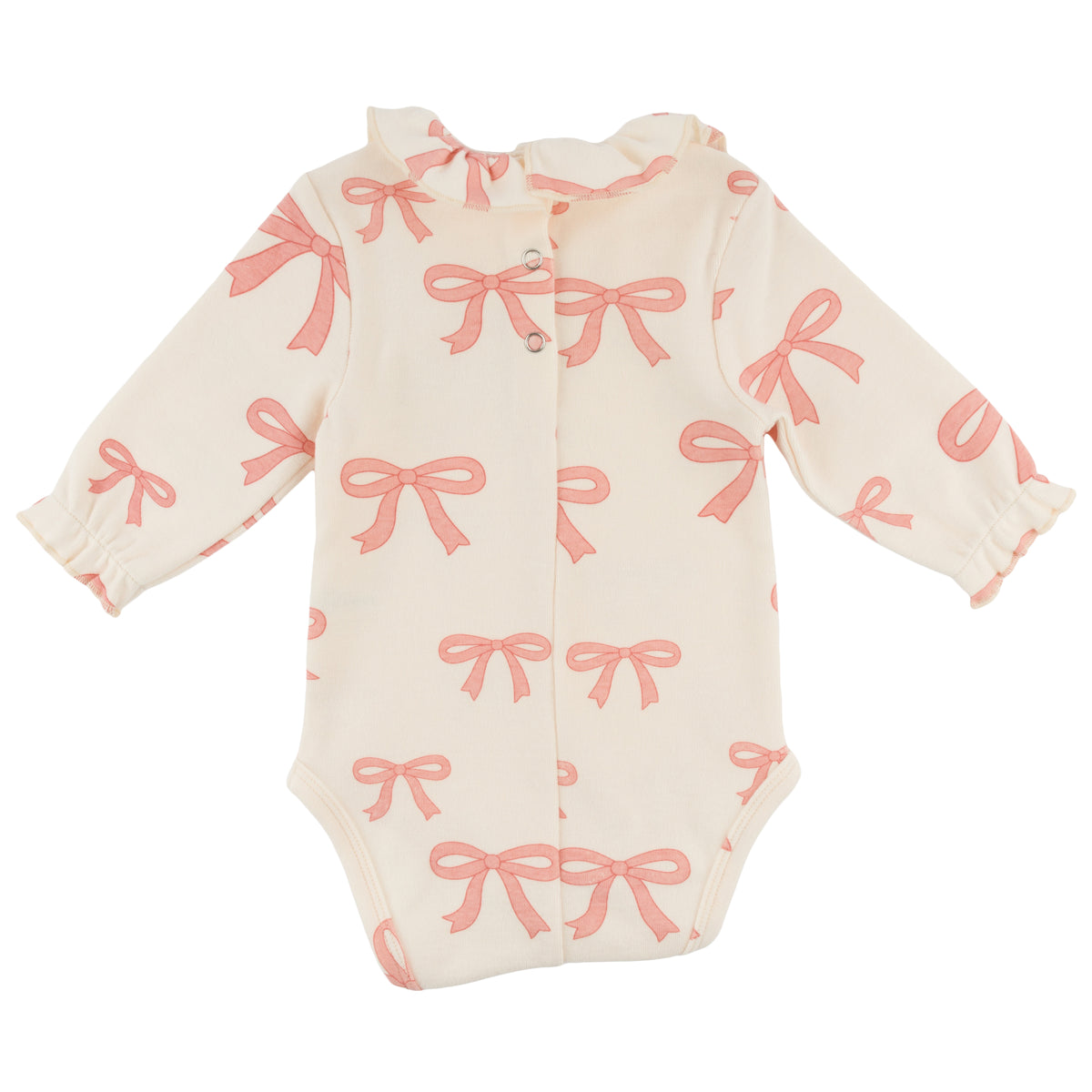 oh baby! Ruffle Neck Onesie - Pink Bows - Natural - Back