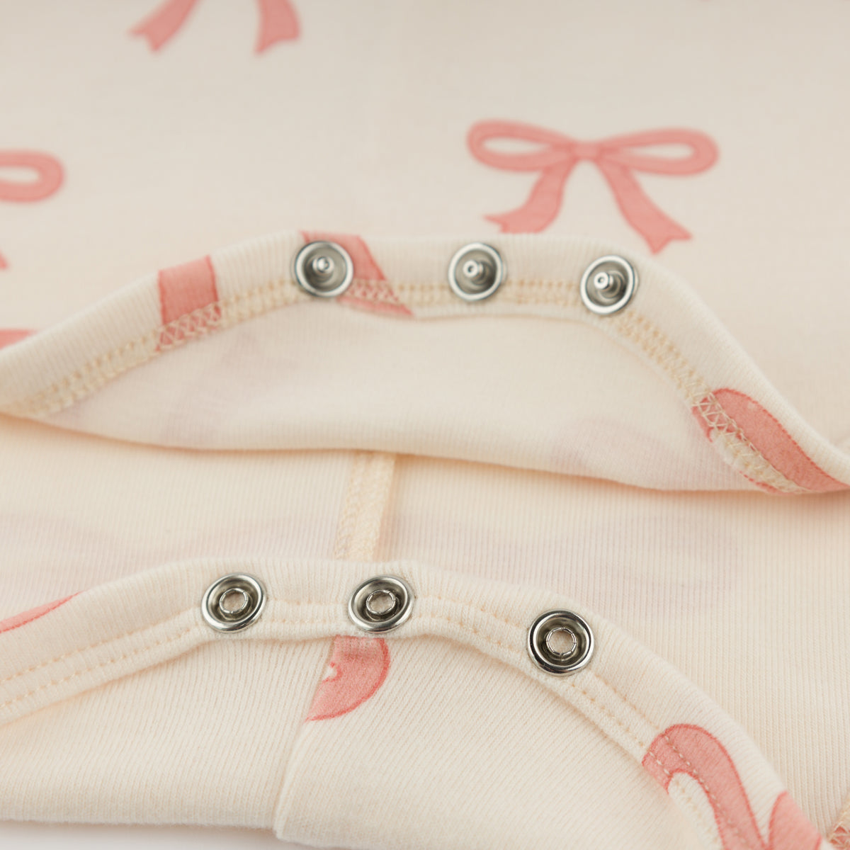 oh baby! Ruffle Neck Onesie - Pink Bows - Natural - Bottom Snaps