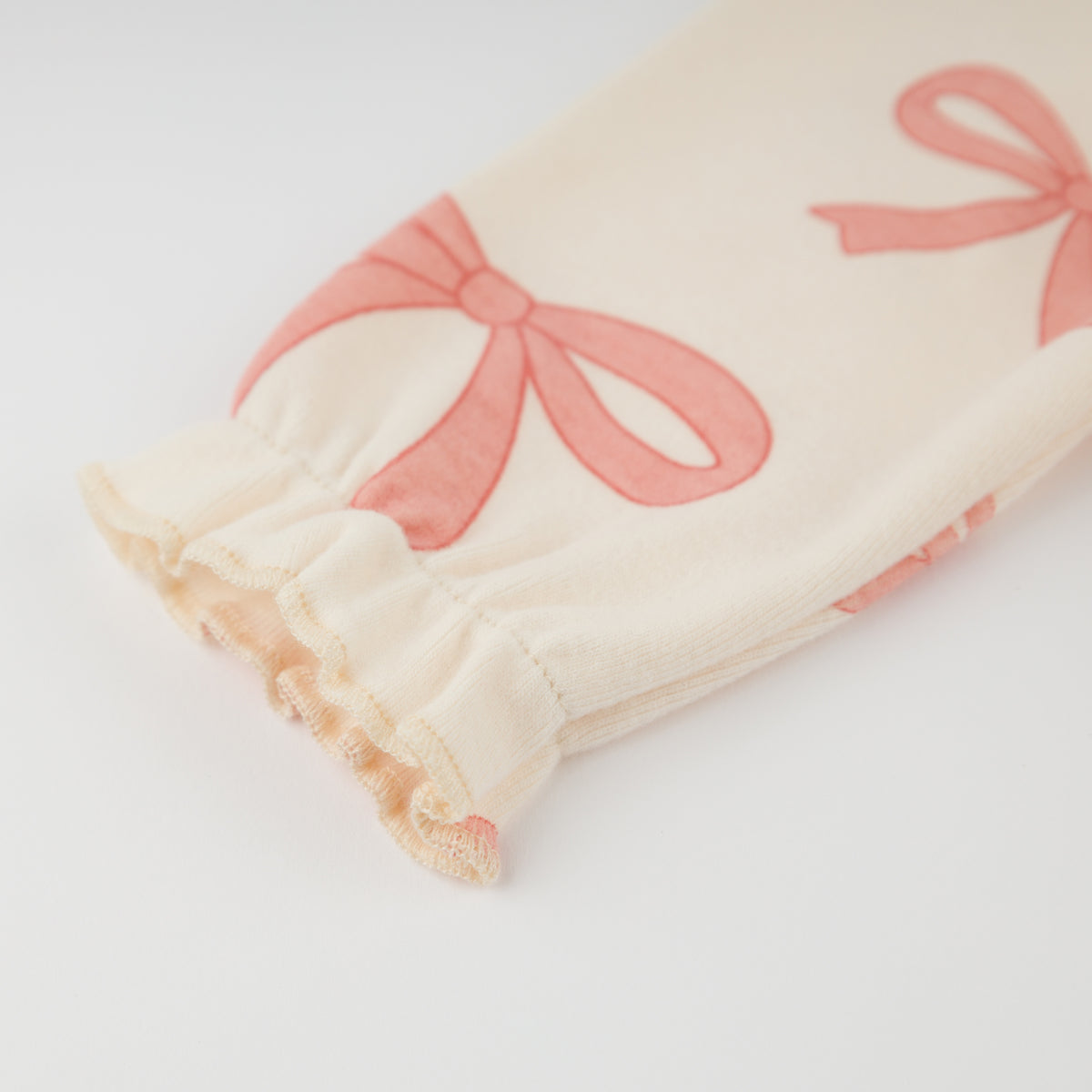 oh baby! Ruffle Neck Onesie - Pink Bows - Natural - Sleeve