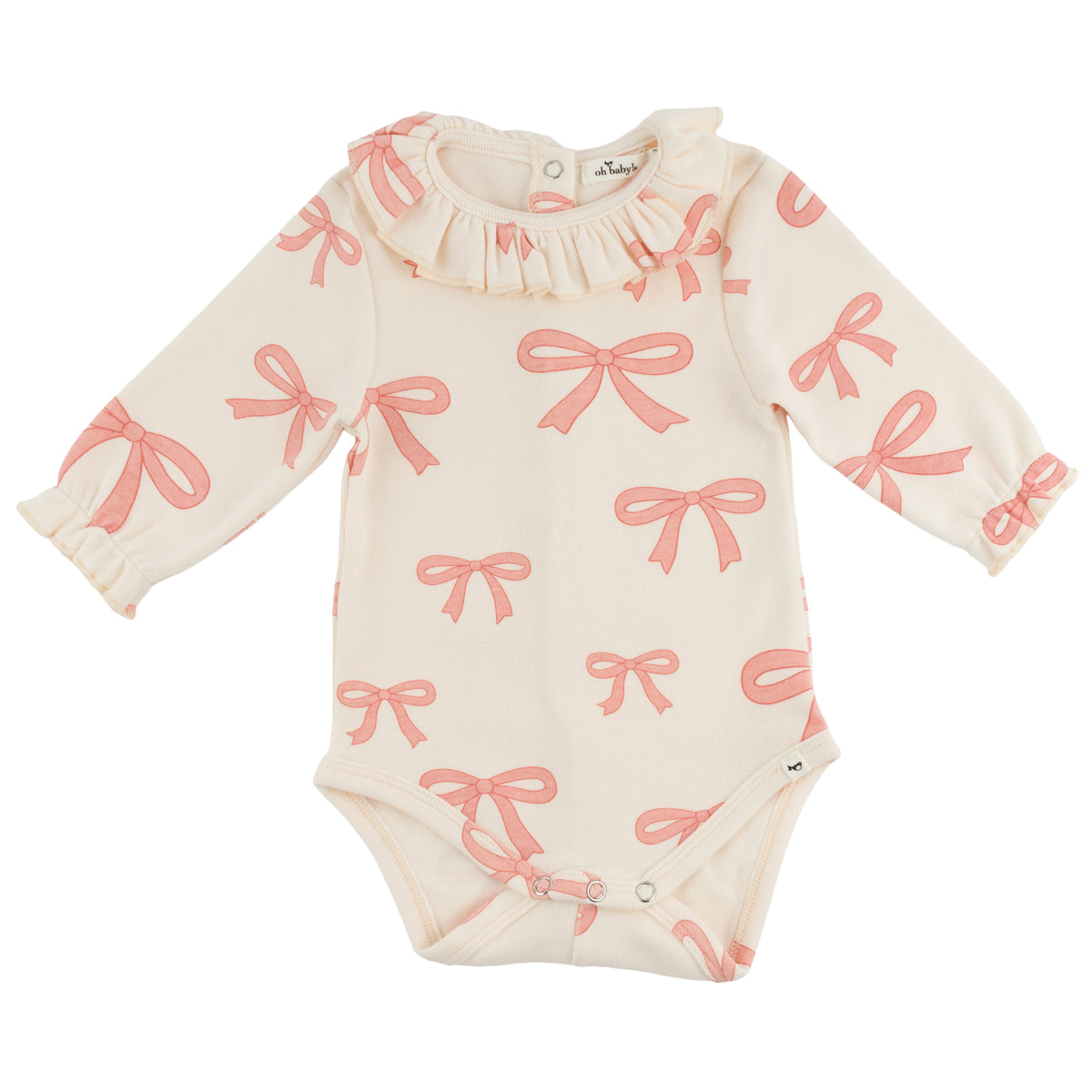 oh baby! Ruffle Neck Onesie - Pink Bows - Natural