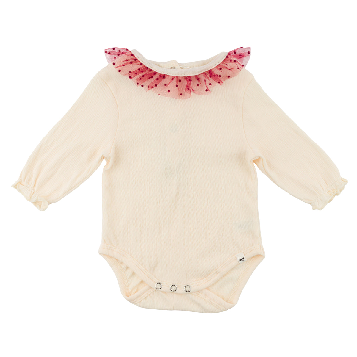 oh baby! Mini Velvet Dots Mesh Collar Puckered Onesie - Vintage Berry - Cream