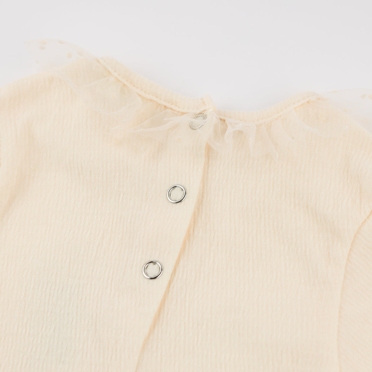 oh baby! Mini Velvet Dots Mesh Collar Puckered Onesie - Cream