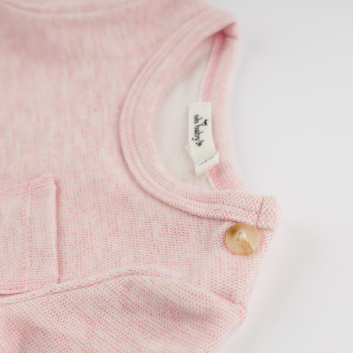 oh baby! Honeycomb Pocket Long Sleeve Onesie - Pale Pink - Button