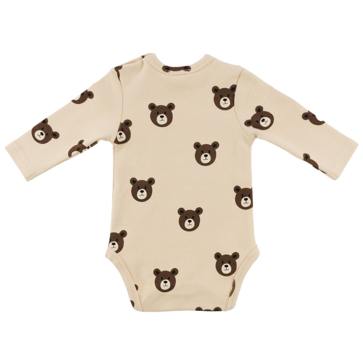 oh baby! Long Sleeve Pocket Onesie - Bear Faces - Shortbread - oh baby!