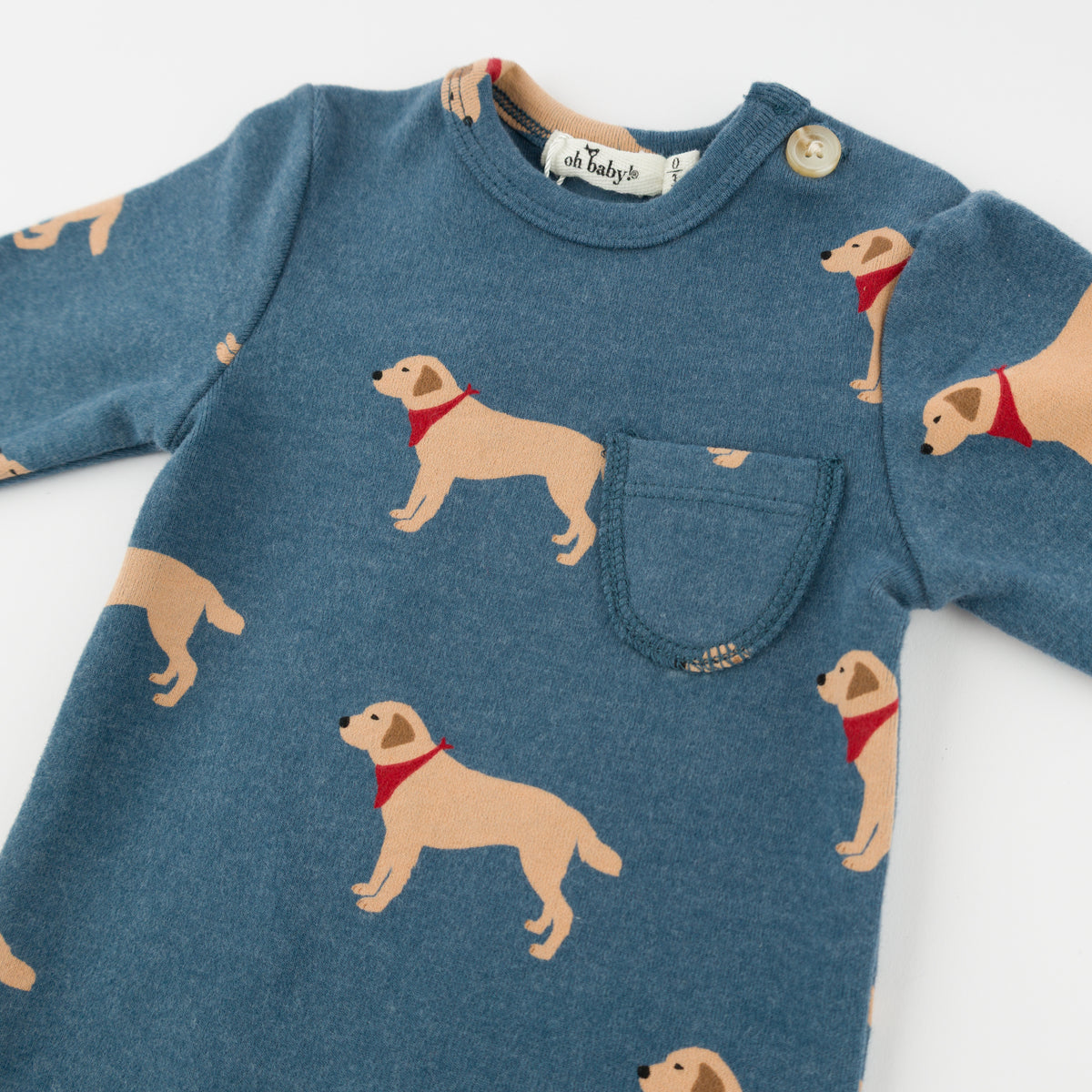 oh baby! Long Sleeve Pocket Onesie - Labs - Ocean - oh baby!