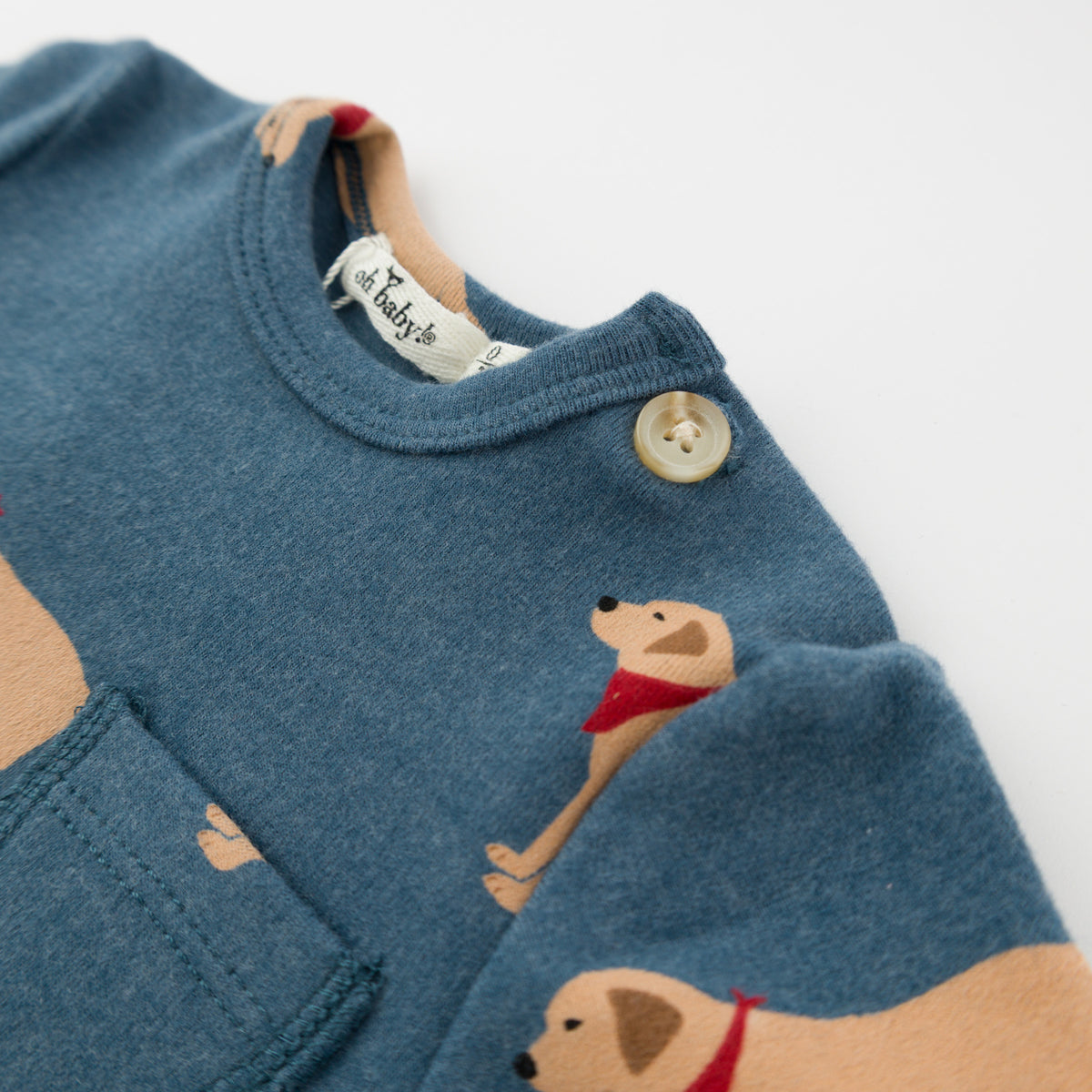 oh baby! Long Sleeve Pocket Onesie - Labs - Ocean - oh baby!