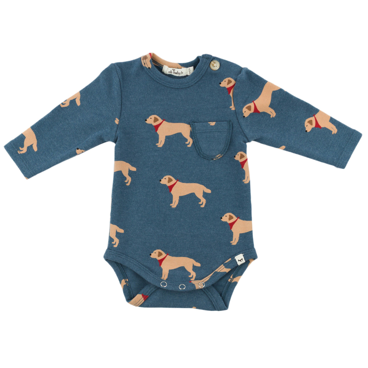 oh baby! Long Sleeve Pocket Onesie - Labs - Ocean - oh baby!