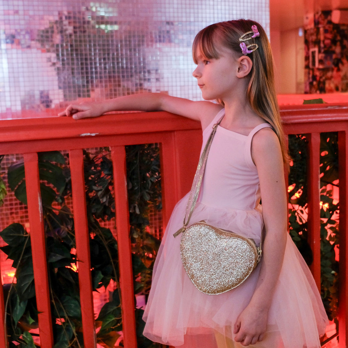 Love Heart Gold Glitter Bag - Lifestyle image