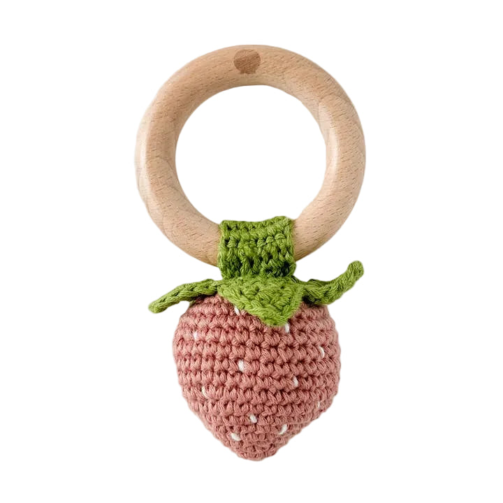 Cotton Crochet Rattle Teether - Pink Strawberry