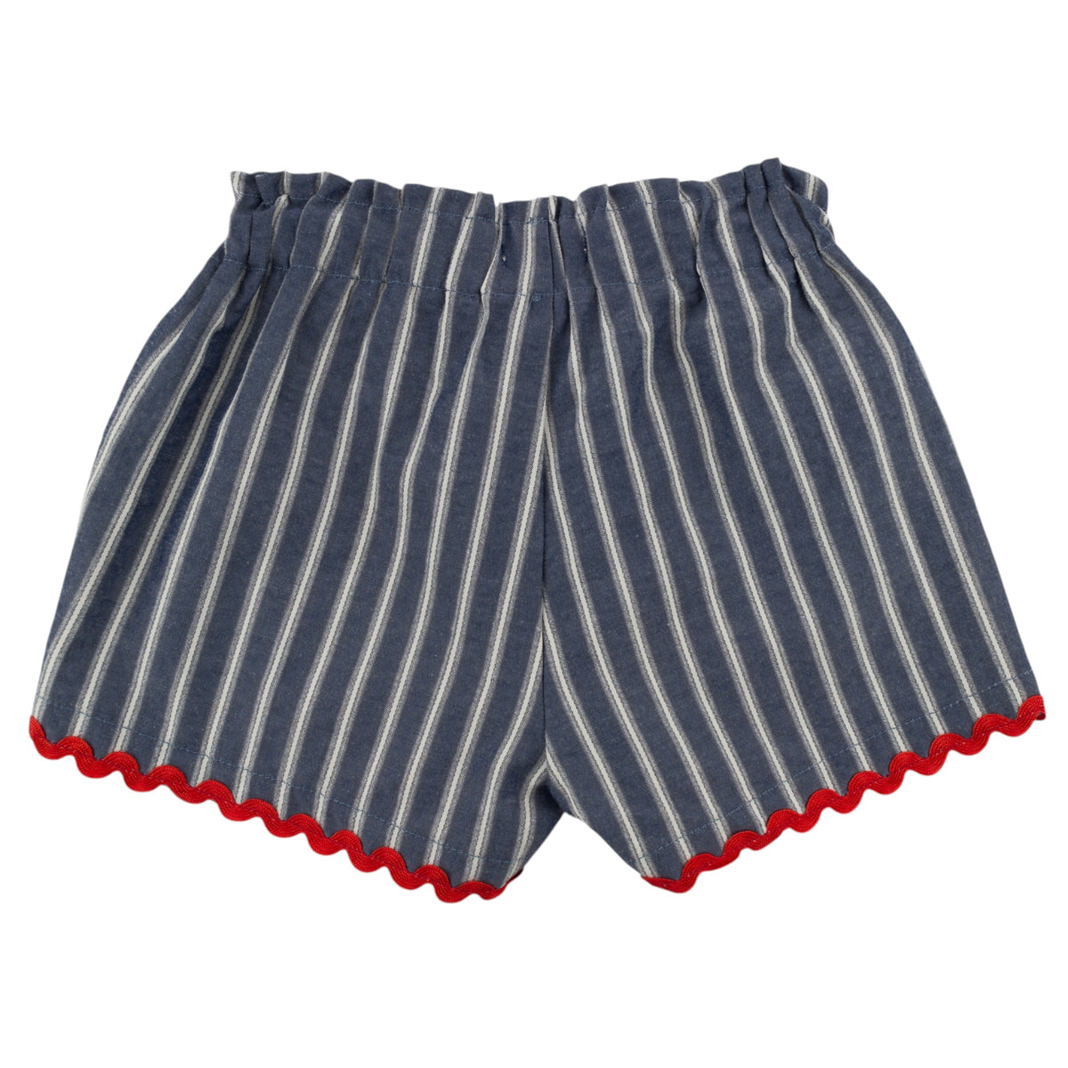 oh baby! Libby Pocket Short - Stripe with Ric Rac Trim - Navy - back