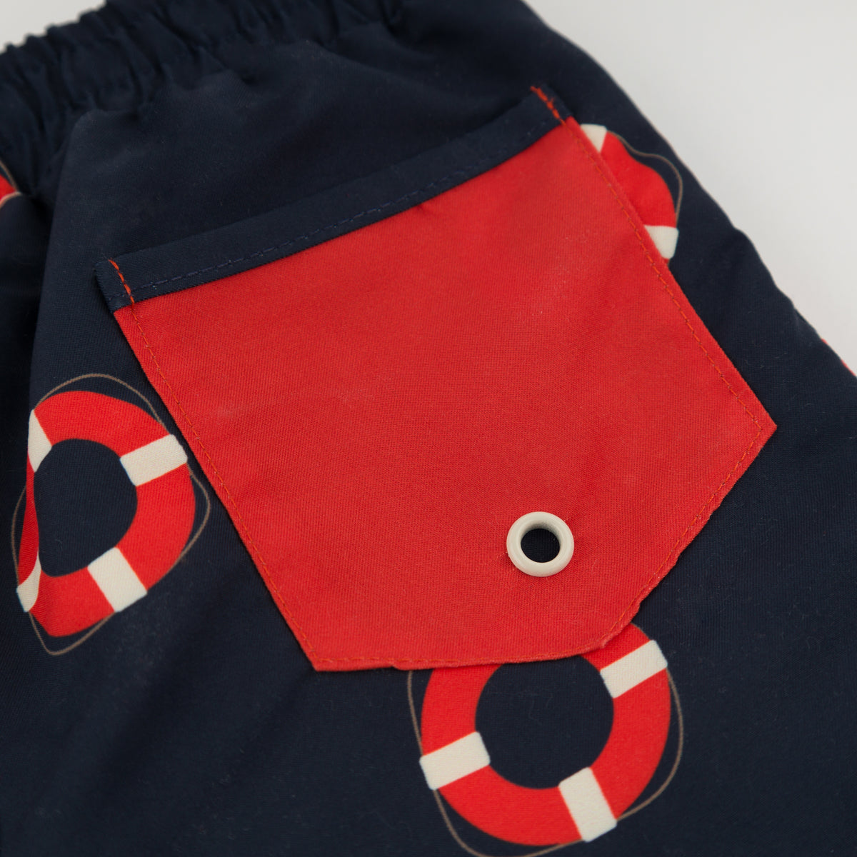 oh baby! Malibu Board Shorts - Life Rings Print - Navy - Pocket Close Up