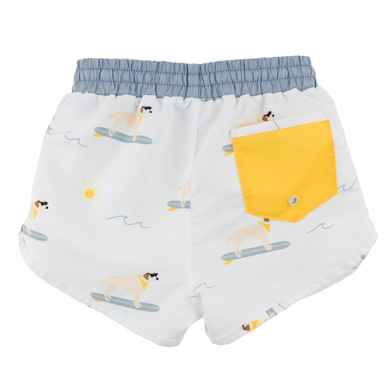 oh baby! Malibu Board Shorts - Surfing Dog Print - Oyster - Back