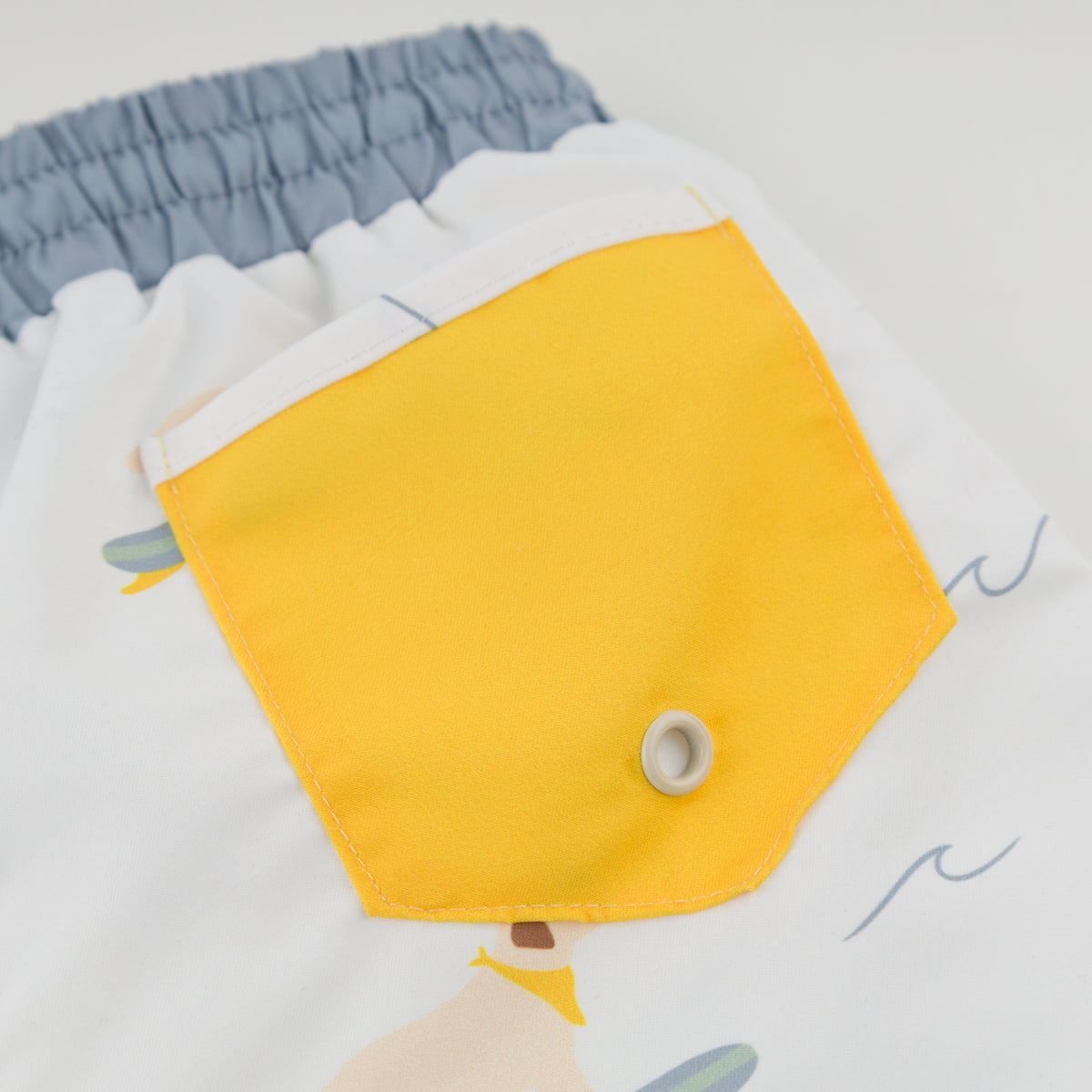 oh baby! Malibu Board Shorts - Surfing Dog Print - Oyster - Back Pocket