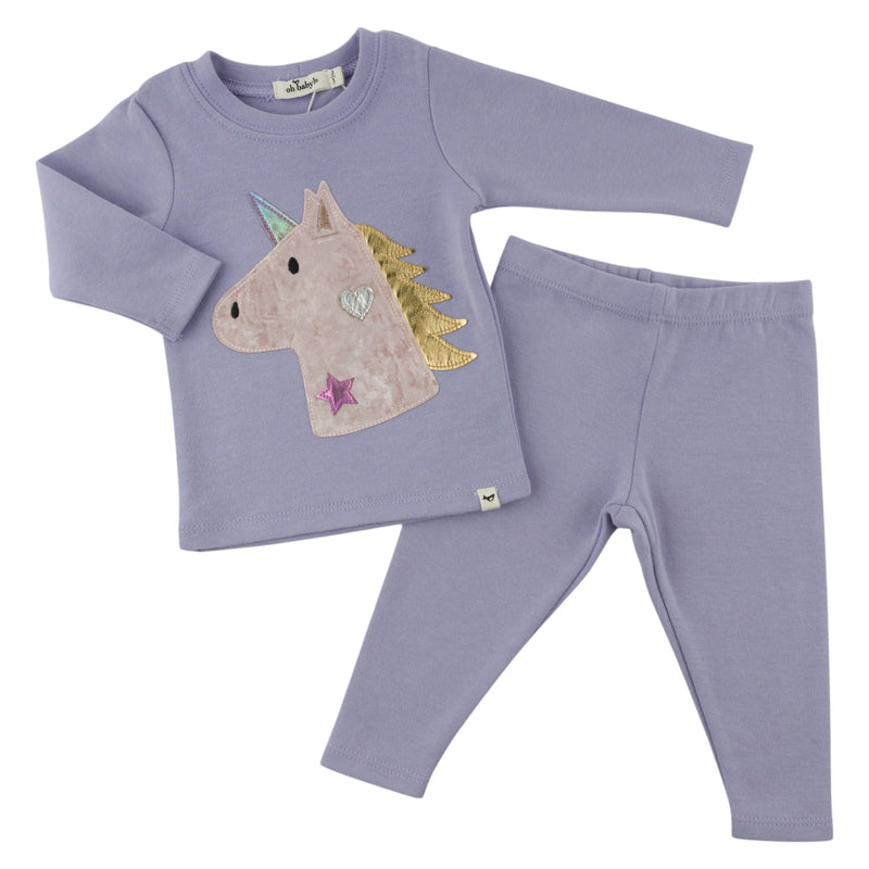 oh baby! Two Piece Set - Unicorn Head Applique - Lavender - Separates